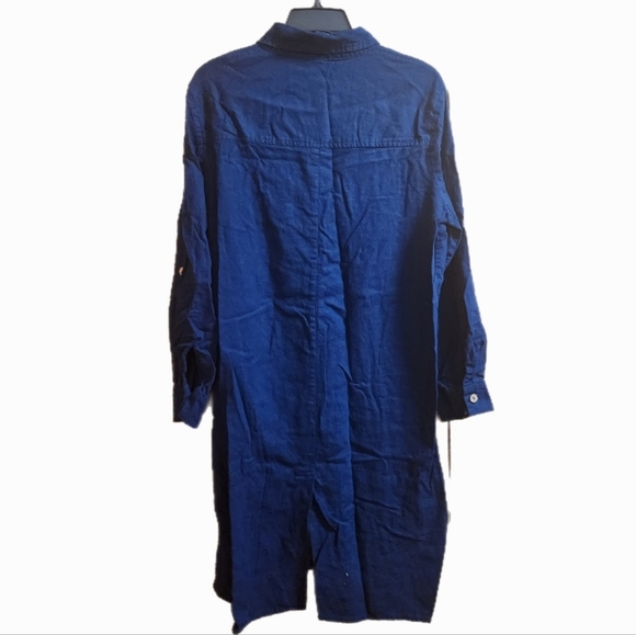 Blue Button-Up Linen Blend Shirt Dress - Picture 2 of 6